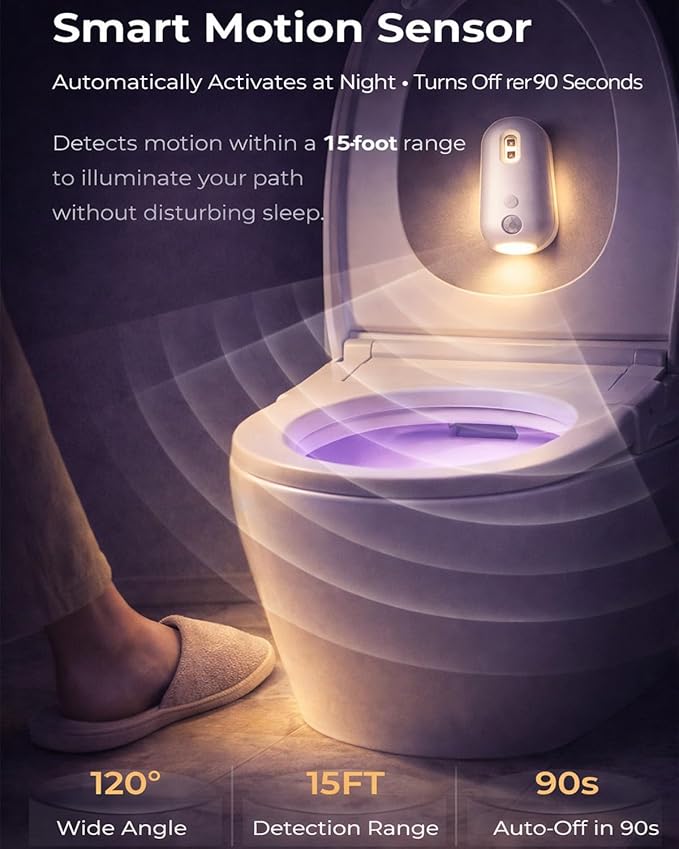 Self Cleaning UV Toilet Sanitizer and Night Light, Motion-Activated, USB Rechargeable, Adhesive-Mounted, 6-Color RGB Mode, IPX5 Waterproof for Shared Bathroom, Elderly & Pet(5pcs)