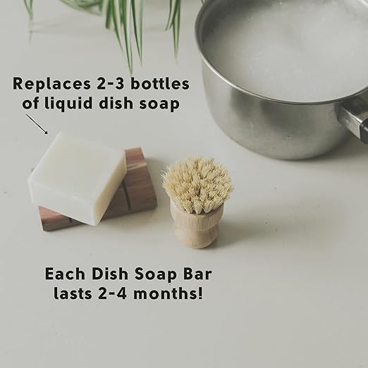 Solid Dish Soap Bar | Bergamot + Lime | Natural, Zero Waste Soap | Plastic-Free Dish Soap Block | USDA Certified Organic Ingredients | Vegan-Friendly Dish Soap, 5.5 oz.