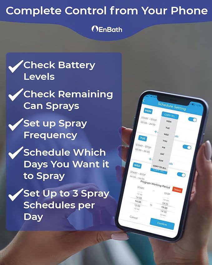 Programmable Automatic Air Freshener Spray Dispenser - Bluetooth App Controlled, Wall Mount or Standalone, Compatible with Glade & Airwick, Commercial or Home Use - IPhone (iOS) & Android Compatible