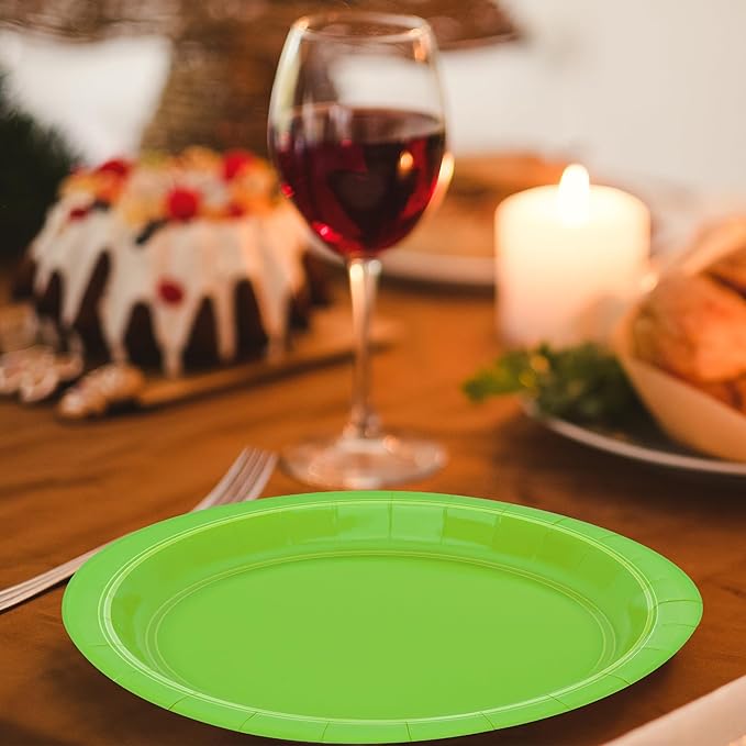QZYL 50 PCS Disposable Dinner Plates, 9 Inch Lime Green Heavy Duty Round Plates for Daily Use, Picnic, Anniversary, Birthday, St. Patrick's Day Parties
