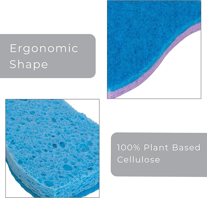 Smart Design Non-Scratch Cellulose Smart Scrub Sponge - Set of 9 - Ultra Absorbent - Ergonomic Shape - Cleaning, Dishes, & Hard Stains - Blue