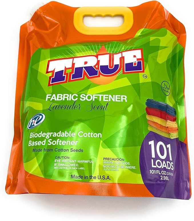 True Detergent Plant Based Fabric Softener - 101 Total Loads - Fabric Softener for Sensitive Skin - Made from Cotton Seeds - Concentrated Formula - Made in USA & Halal - Lavender Scent, 101 Fl oz