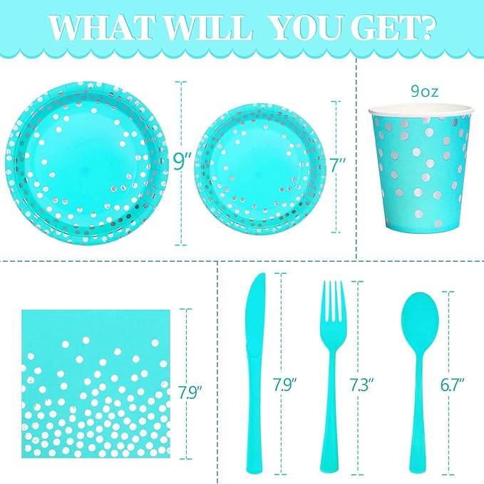 Teal Party Decorations, 168Pcs Teal Plates and Napkins Party Supplies, Birthday Plates Serves 24, Birthday Decorations for Women, Turquoise Sweet 16, Easter Graduation Mothers Day