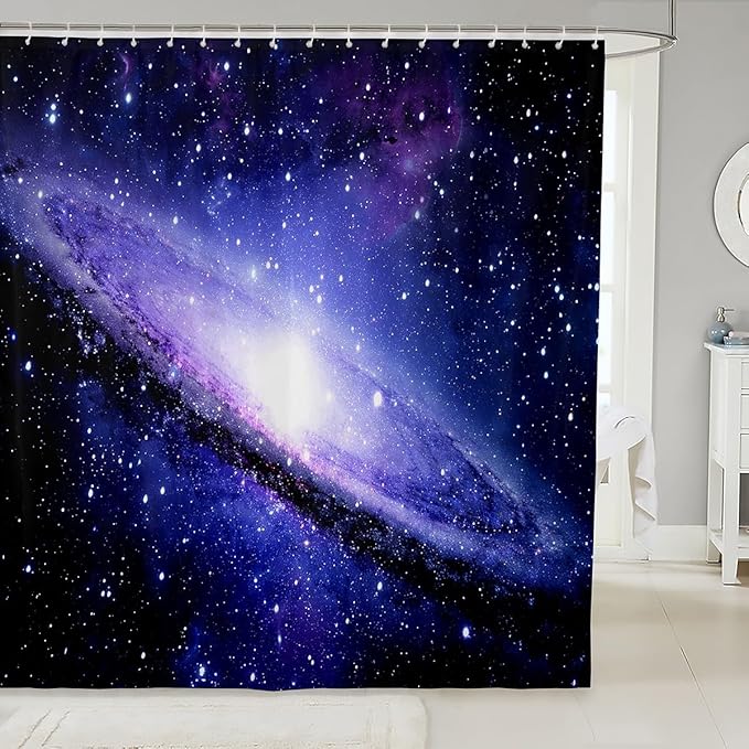 Outer Space Bath Curtain Mystery Galaxy Stars Nebula Shower Curtain for Kids Boys Girls Decor Milky Way Astronomy Bathroom Shower Curtain Set Starry Sky Waterproof Shower Curtain with Hooks 72x72 Inch