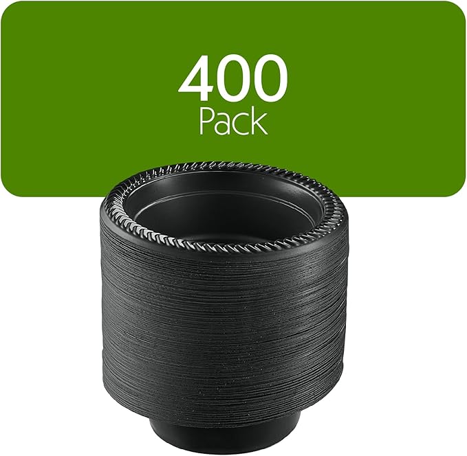 PLASTICPRO 400 PCS Black Plastic Bowls Light Weight 5 oz Small Plastic Soup Bowls Black Salad Dessert Plates Disposable for Party and Wedding