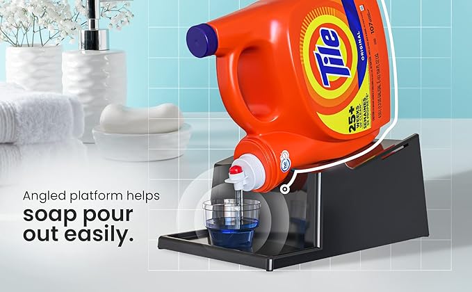 TidyFriend 2 Pack Liquid Laundry Detergent Holder Stand with Strap, Drip Tray & Rubber Feet, Stand for Laundry Room Organization and Storage, Fabric Softener Dispenser Holder for Easy Pouring (Black)