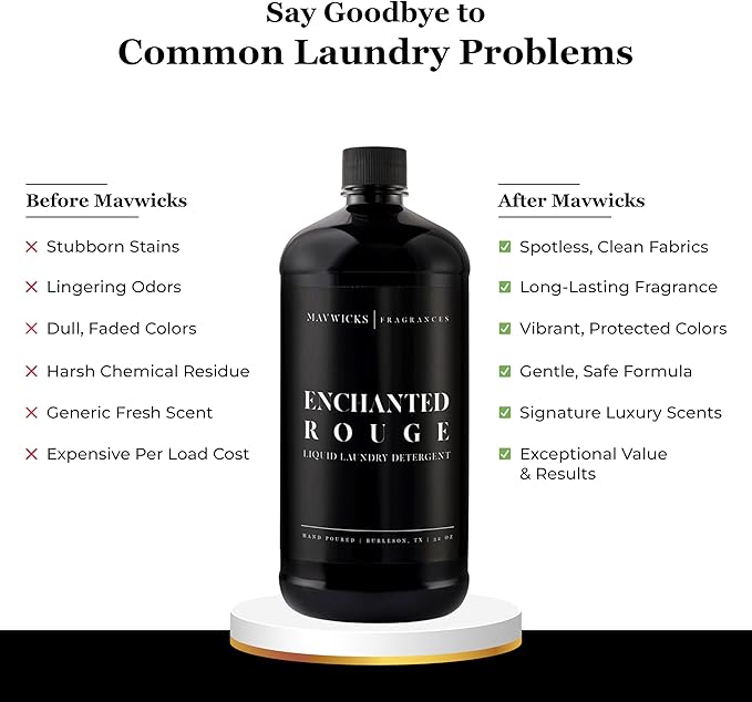 Mavwicks - Laundry Liquid Detergent (Enchanted Rouge) - 32 Oz Laundry Perfume Bottle for Men & Women, Stain & Odor Remover, Deep Clean, Long-Lasting Fragrance and Freshness for All Fabrics