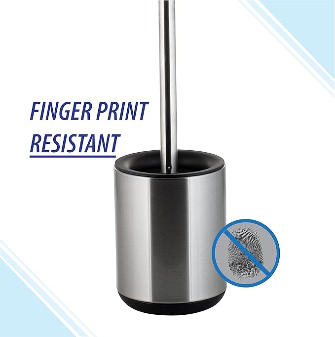 Bath Bliss Toilet Brush and Holder | Bathroom Cleaning | Durable Brush Head | Fingerprint Proof | Open Holder | Long Handled | Sliver | Stainless Steel