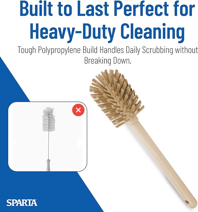 SPARTA 12 Inch Bottle Brush with Polyester Bristles and Plastic Handle, Color Coded, Large Round Head Cleaner for Bottles Jars and Food Service Equipment, Tan