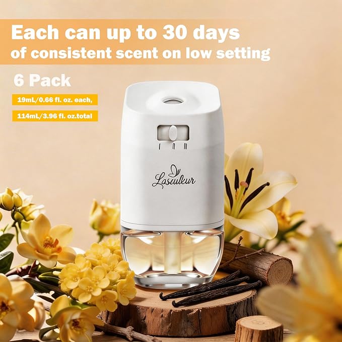 Plug In Air Freshener Refills for Home, Vanilla Scent, 6 Count, 3.96 Fl.Oz, Wall Plug In Refills,Scented Refill for Home, Bathroom, Bedroom, Compatible with Air Wick & Glade, Not for Glade Plus