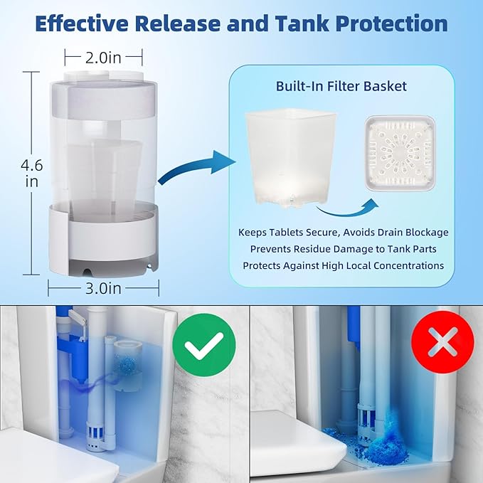 Toilet Tablets Saver, Slow-Release Holder for Toilet Bowl Cleaner Tablets, Prevents Clogging & Residue, Extends Tank Tablet & Bleach Lifespan Up to 3X(Tablet Not Included)