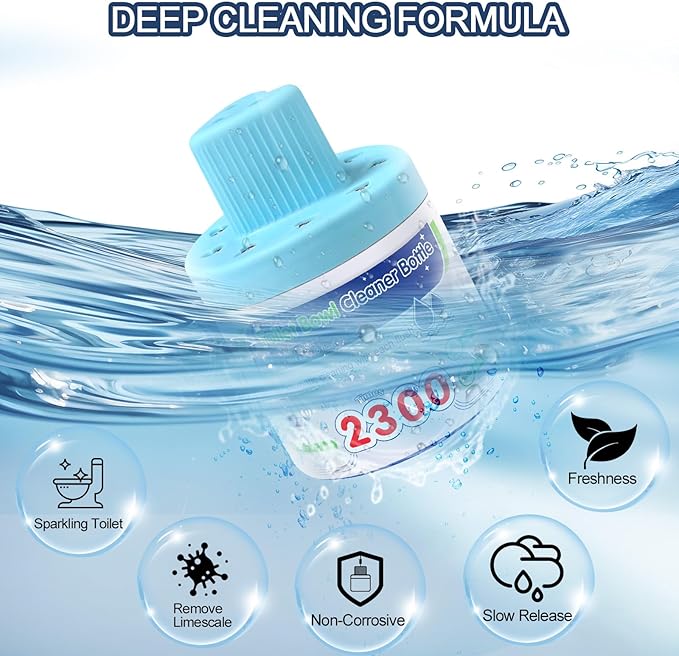Msvvko Toilet Bowl Cleaners, Automatic Long-Lasting Blue Toilet Cleaner Bottle, Septic Safe Toilet Bowl Tablets in Bottles, Fresh Bathroom & Deodorize, 9 Pack, 2300 Flushes Each