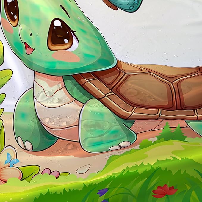 AILONEN Cute Cartoon Sea Turtle Shower Curtain,Kawaii Sea Turtle with Butterfly Bath Curtain for Kids,Boys,Girls,Colorful Flowers Waterproof Fabric Shower Curtain Set with Hooks,72" W*72" H