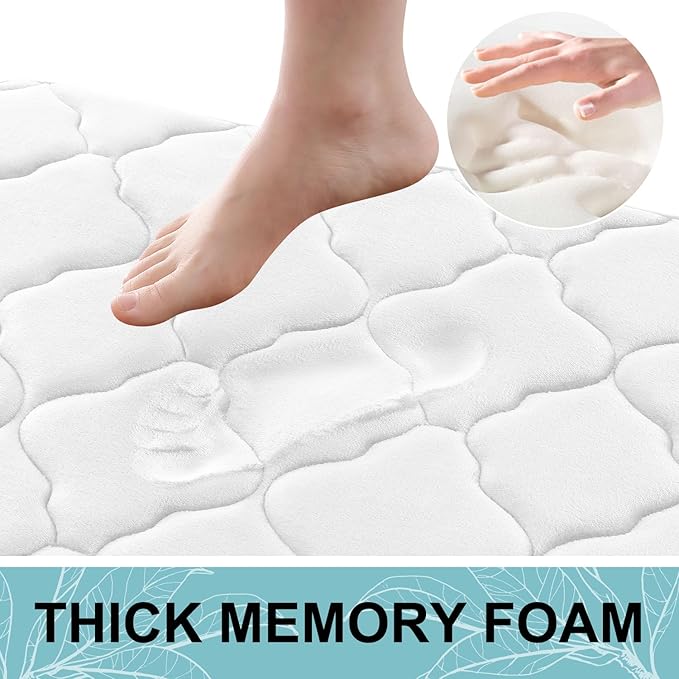 OLANLY Memory Foam Bath Mat Rug 44x24, Ultra Soft and Absorbent Bathroom Rugs, Non-Slip, Comfortable, Machine Washable Bath Carpet for Bathroom Floor, Tub, Shower and Home Decor Accessories, White