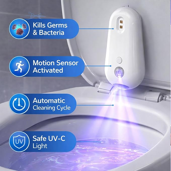 Self Cleaning UV Toilet Sanitizer and Night Light, Toilet Sanitizer and Night Light, Smart Easy Tool-Free Installation for Restroom, Washing Machine, Cabinet (2 Pcs)