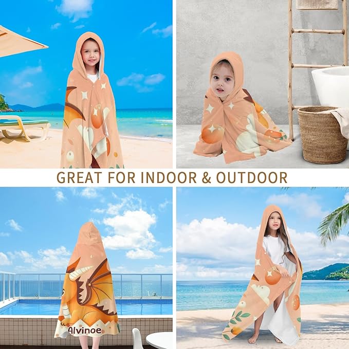 Eggshell Flying Dragon Personalized Hooded Towel Absorbent Wrap Soft Pool Beach Bath Towels Hood Poncho for 5-12 Years Kids Boys Girls