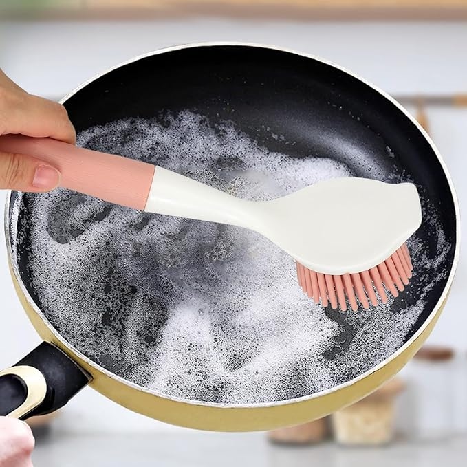 Luxshiny Dish Brush with Long Handle: Pot Scrubber Kitchen Scrub Brush Ergonomic Dish Washing Scrubber for Dishes and Pots Non-Scratch Cleaning