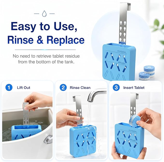 Toilet Tank Tablet Holder, Adjustable Silicone Toilet Tablet Holder for Inside Tank, Toilet Bowl Cleaner Holder, Toilet Tank Cleaner Caddy Basket, Helps Reduce Residue Buildup & Flapper Jams - Blue