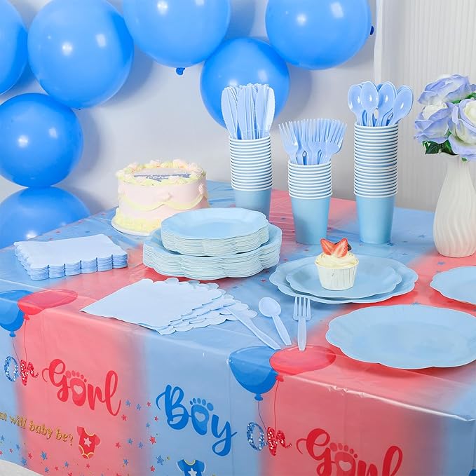 NatNarr 175 Pcs Light Blue Plates and Napkins Set, 25 Guest Blue Party Supplies Include Scalloped Plates Napkin Cup Forks Knives Disposable Plastic Cutlery for Wedding Boy Baby Shower Birthday