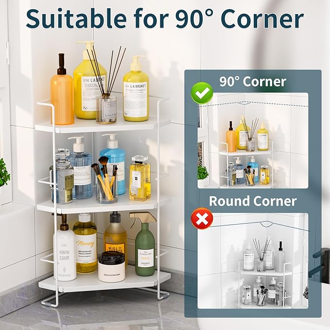 BOIVSHI 3-Tier Bathroom Countertop Organizer, Bathroom Organizers and Storage for Bathroom, Kitchen Counter, Corner Storage Shelf for Bedroom Storage Makeup Skincare Perfume (White)