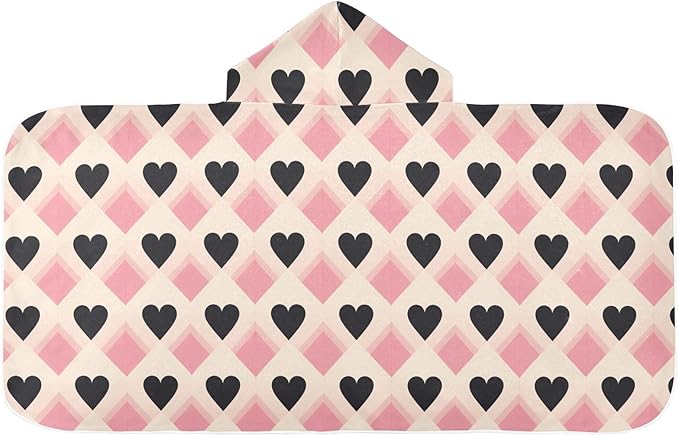 Kids Hooded Towels Valentine Buffalo Checkered Hearts Swimming Beach Towel 23.5" x 50" Bath Towel for Boys Girls 21217186