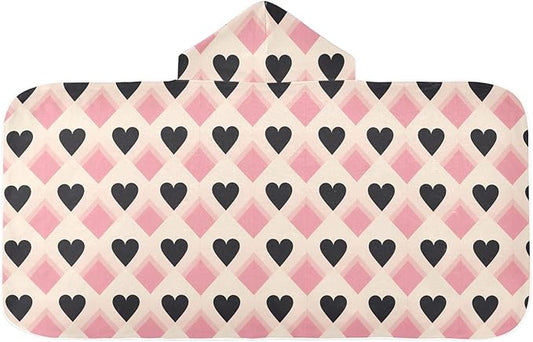Kids Hooded Towels Valentine Buffalo Checkered Hearts Swimming Beach Towel 23.5" x 50" Bath Towel for Boys Girls 21217186