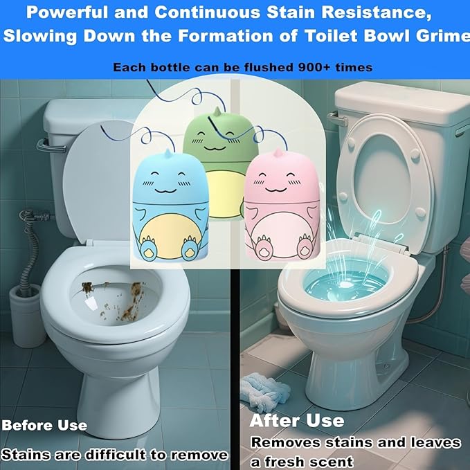 Toilet Cleaner and Deodorizer, Dinosaur-Shaped Crazy Clean Toilet Bowl Cleaner with Rope, Automatic Cleans Toilet Tank to Long Lasting with with Ocean, Jasmine, And Peach Scent (Ocean)