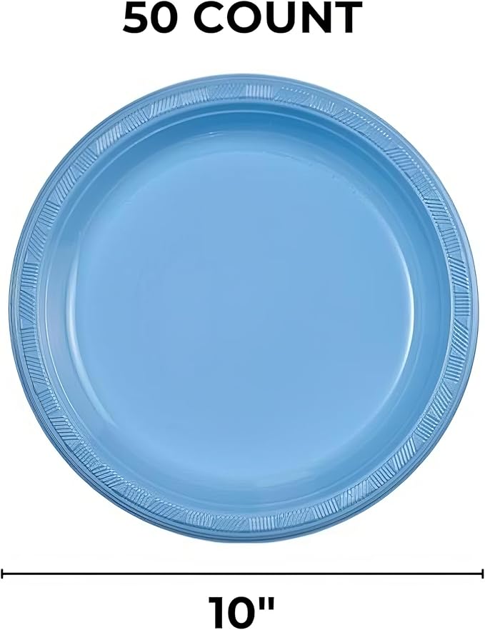 Hanna K. Signature Collection 50 Count Plastic Plate, 10-Inch, Light Blue