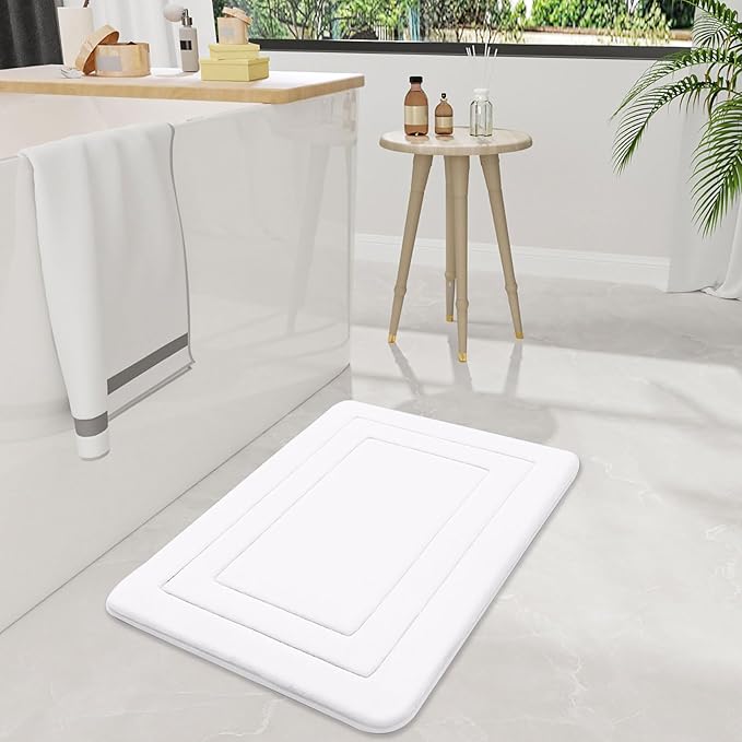 Arotive Memory Foam Bathroom Rug Mat 47x17, Ultra Soft and Absorbent Bath Mat, Machine Wash Dry, Comfortable Bath Rug Carpet for Bathroom Floor, Tub and Shower, White