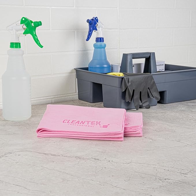 Restaurantware-Clean Tek Professional 25.2 x 16.9 Inch Chamois Cloth, 1 Reusable Microfiber Towel - Storage Tube Included, Absorbent, Pink PVA Microfiber Cleaning Rag, for Windows Or Cars