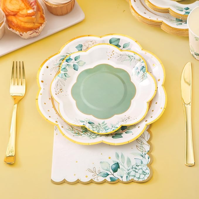 Sage Green Party Decorations, Sage Green Paper Plates and Napkins Party Supplies, Bridal Shower Plates for Birthday Baby Shower Bridal Shower Wedding Shower Baptism Garden, Serves 24