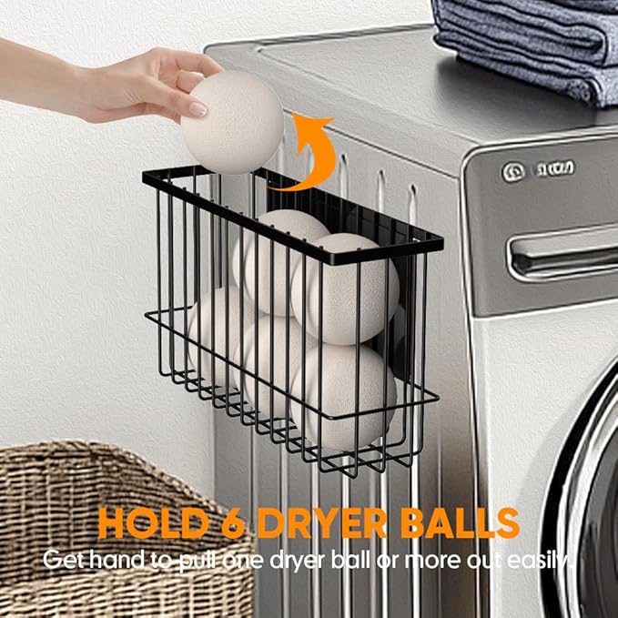 Moryimi Magnetic Dryer Ball Holder for Laundry Room Organization and Storage, Magnetic Lint Bin for Laundry Room, Iron Dryer Ball Container for Laundry Room Storage (No Balls, Black)