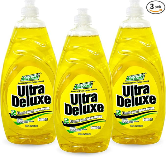 La's Totally Awesome Dish Soap Liquid – Lemon Scent (30 fl oz, Pack of 3) – Grease-Fighting Dishwashing Liquid from Awesome Cleaner Brand