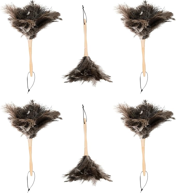 Superio Ostrich Feather Duster Fluffy Dust Remover, with Wooden Handle Reusable for Cleaning Homes, Ceilings, and Furniture (6 Pack)