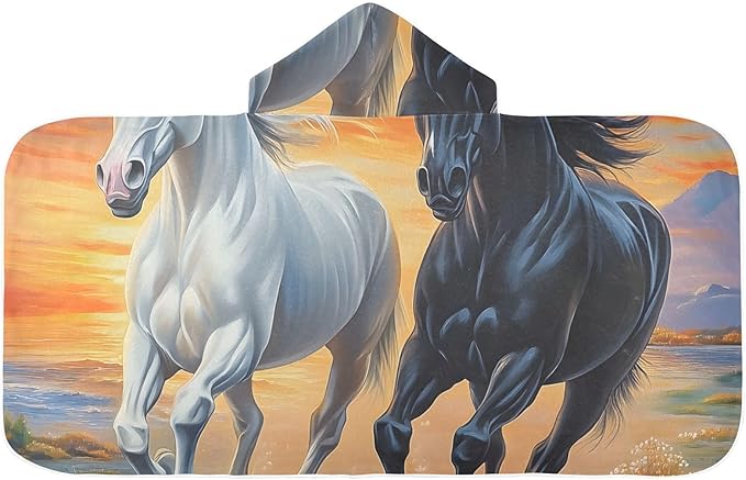 SUABO Kids' Bath Towels Two Running Horse Hooded Towels for Boys Girls,Toddler Towels Multi-Purpose for Beach,Pool and Bathroom,23.5" x 50", Soft and Highly Absorbent