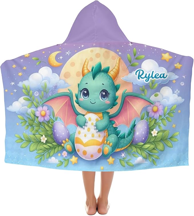 Green Flying Dragon Personalized Hooded Towel Absorbent Wrap Soft Pool Beach Bath Towels Hood Poncho for 5-12 Years Kids Boys Girls