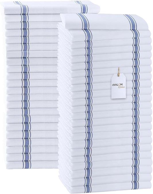 Avalon Kitchen Dish Towels Set (Value Pack of 45) Size 15x25 Inch, 100% Cotton Soft & Absorbent Kitchen Towels, Tea Towels, Reusable Cleaning Cloths for Household Cleaning (Blue)