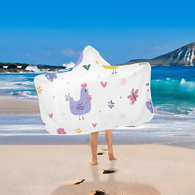 SUABO Kids' Bath Towels Flower Chicken White Background Hooded Towels for Boys Girls,Toddler Towels Multi-Purpose for Beach,Pool and Bathroom,23.5" x 50", Soft and Highly Absorbent