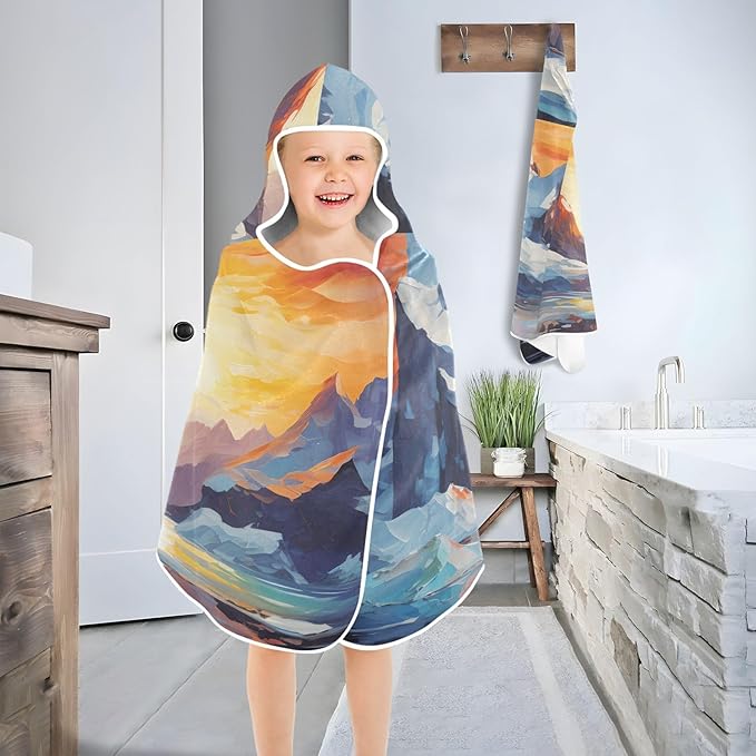 Hooded Towel for Kids Snow Mountain Sunrise Beach Wrap Bath Towels 50x23.5in