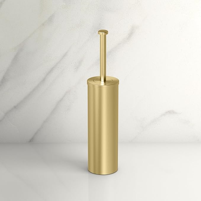 Gatco 1481B Latitude II Toilet Brush Holder, Freestanding Bathroom Toilet Brush Set, Gold