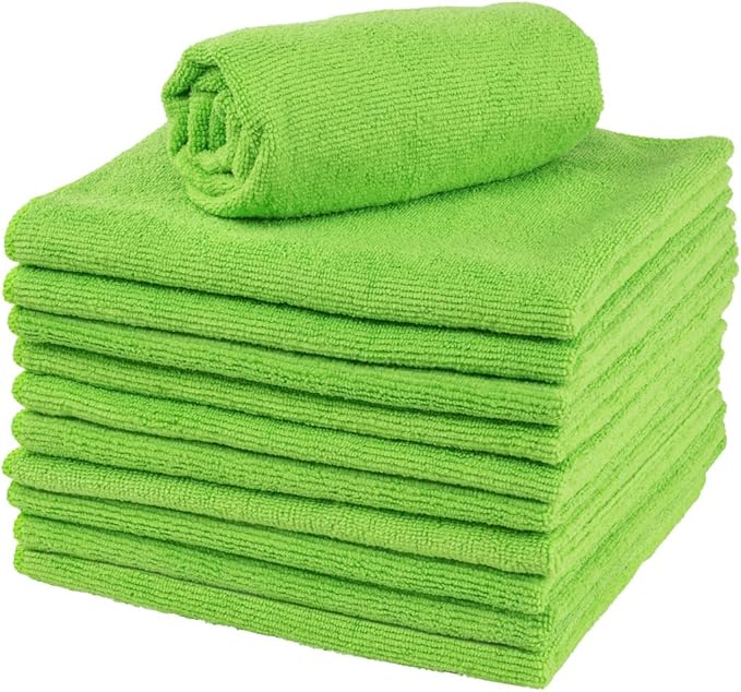 Restaurantware Clean Tek Professional 16 x 16 Inch Cleaning Cloths 100 Lint Free Microfiber Towels - Highly Absorbent Non Abrasive Green Microfiber Cleaning Rags Reusable For All Purpose Use