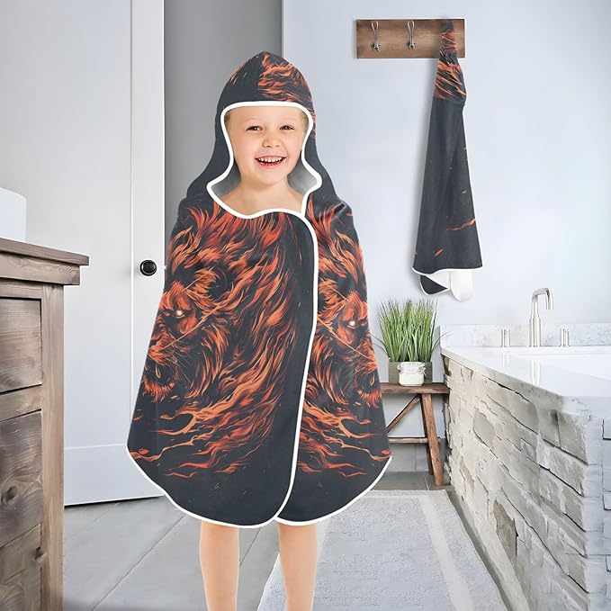 Hooded Towel for Kids Fire Lion Beach Wrap Bath Towels 50x23.5in