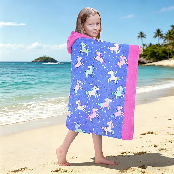 Hooded Towels for Kids - Superfine Fiber Unicorn Toddler Hood Bath Towels Beach Hooded Poncho Absorbent Pool Toddler Swim Bath Wrap for Boys & Girls 3-10 Years Beach Essentials, 60*35 inches