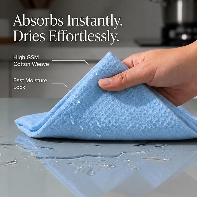 Urban Villa Kitchen Towels Waffle Dish Towels for Kitchen Sky Blue Color Set of 6 Over Sized 18x28 Inches Kitchen Towels Highly Absorbent 100% Cotton Kitchen Hand Tea Towels Dish Cloths