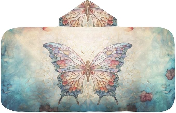 Hooded Towel for Kids Butterfly and Leaf Beach Wrap Bath Towels 50x23.5in