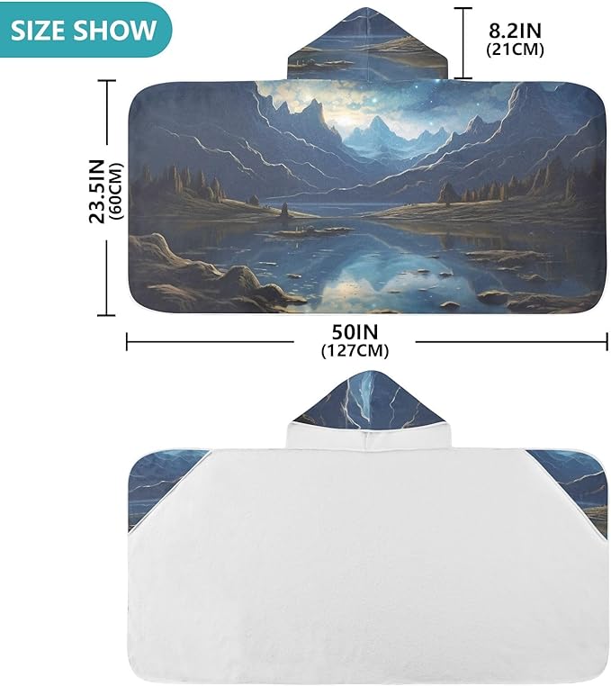 Hooded Towel for Kids Beautiful Landscape Mountains and Night Sky Beach Wrap Bath Towels 50x23.5in