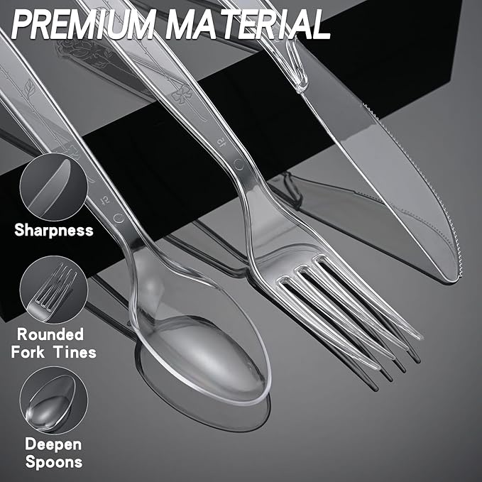 1000 Count Plastic Silverware Heavy Duty 500 Forks 500 Spoons | Shatterproof BPA-Free Disposable Cutlery Heat Resistant Disposable Plastic Utensils for Catering & Events, Party Supplies