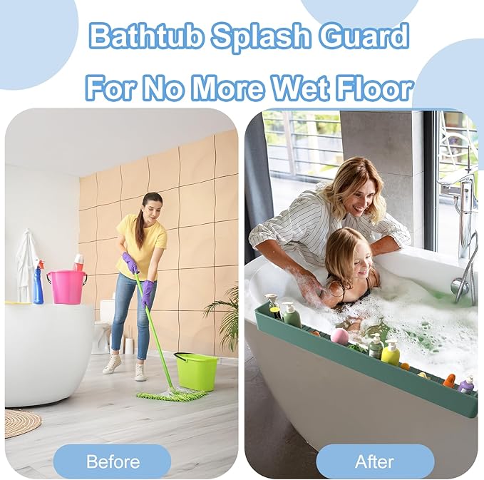 Splash Guard for Bathtub, Silicone Bathtub Water Guard for Tub Kids, Bath Tub Play Shelf Toy Holder for Kids, Tub Splash Guard Prevent Water Spills in Bathroom, Toddler Bath Essentials (Aqua)