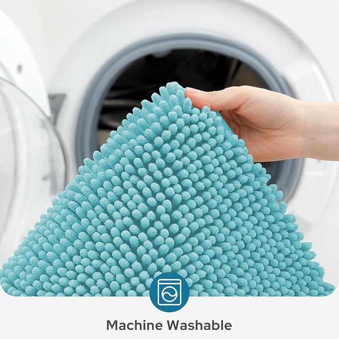 BYSURE Aqua Blue Bathroom Rugs Sets 3 Piece Non Slip Extra Absorbent Plush Chenille Soft Washable Bath Mats