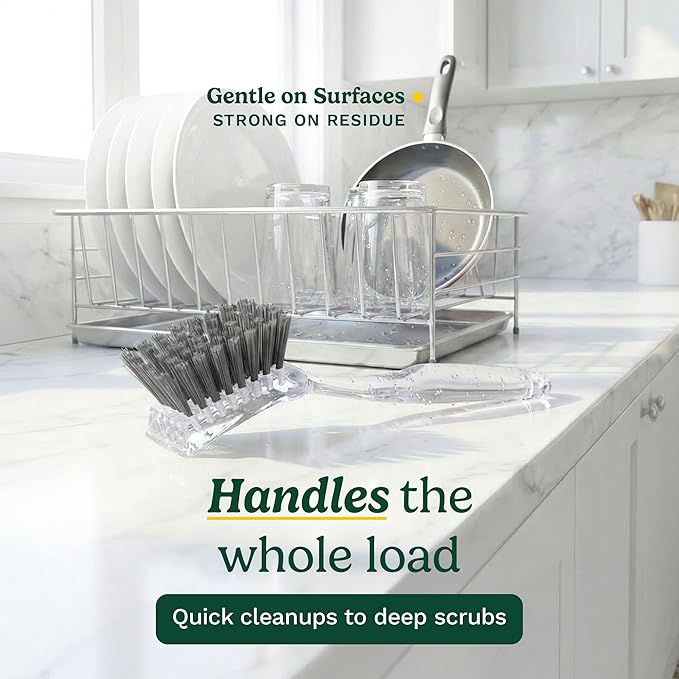 Cuisinart Dish Brush with Handle 2 Pack – Kitchen Scrub Brush for Dishes, Pots & Pans, Non-Scratch Dish Scrubber, Firm Bristles for Sink & Cookware, Comfortable Grip for Everyday Cleaning